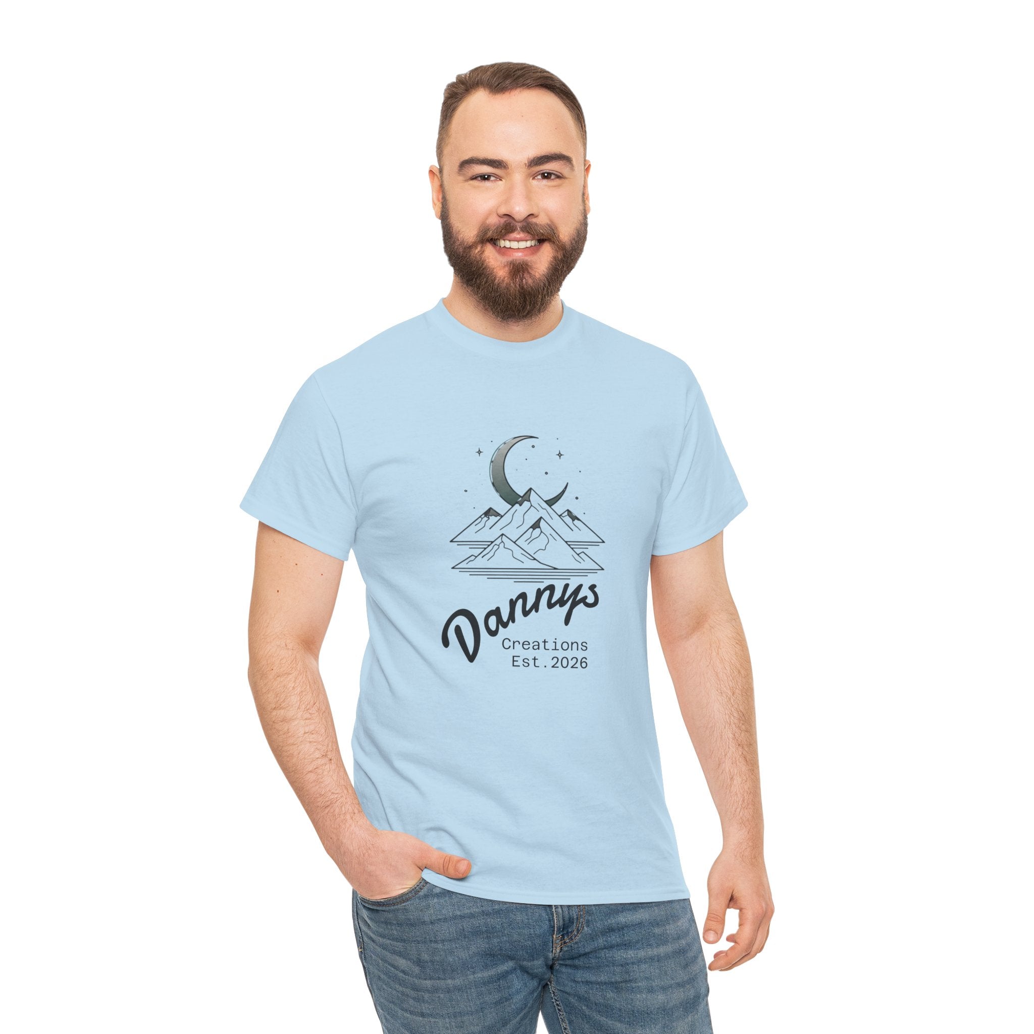 Mountain Moon Graphic Tee — "Danny's Creations Est. 2026" Minimalist Nature T-Shirt