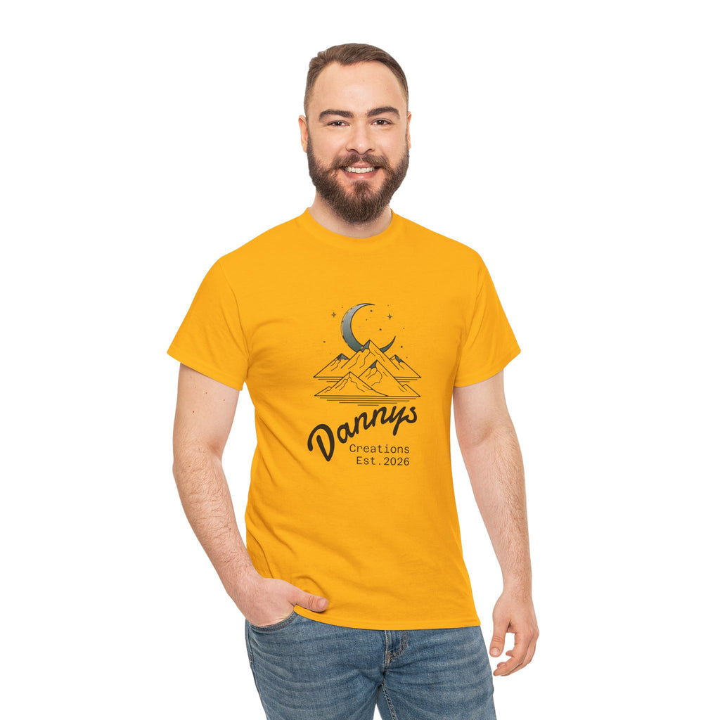 Mountain Moon Graphic Tee — "Danny's Creations Est. 2026" Minimalist Nature T-Shirt
