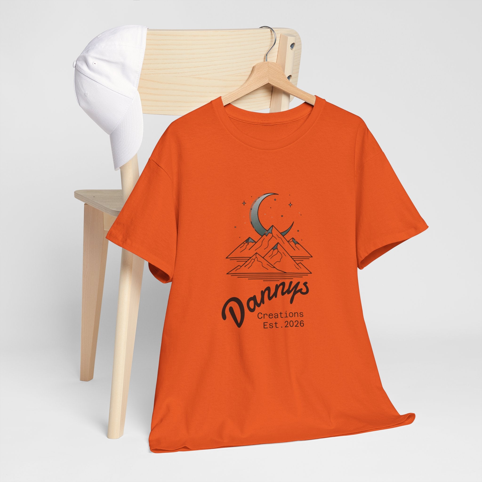Mountain Moon Graphic Tee — "Danny's Creations Est. 2026" Minimalist Nature T-Shirt