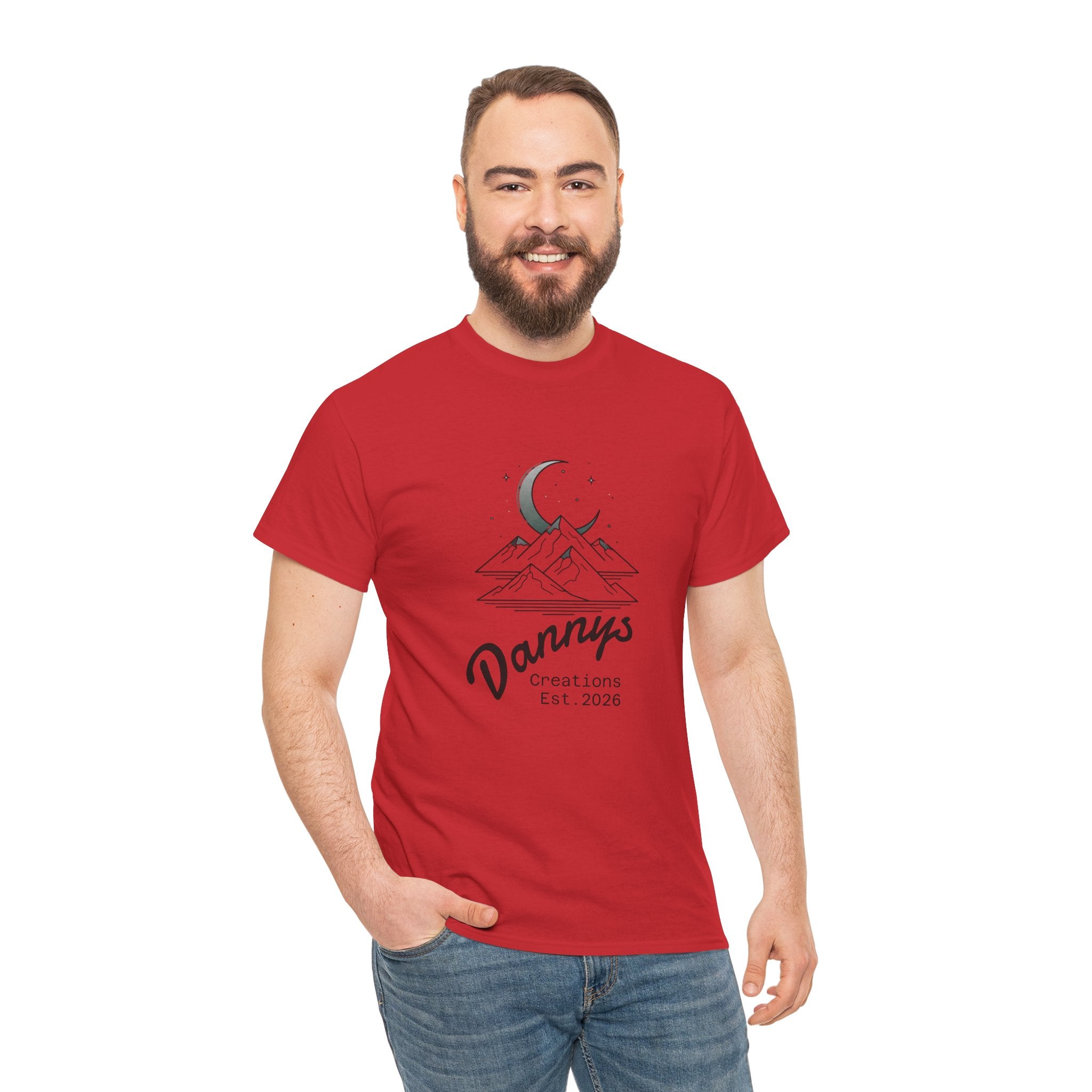 Mountain Moon Graphic Tee — "Danny's Creations Est. 2026" Minimalist Nature T-Shirt