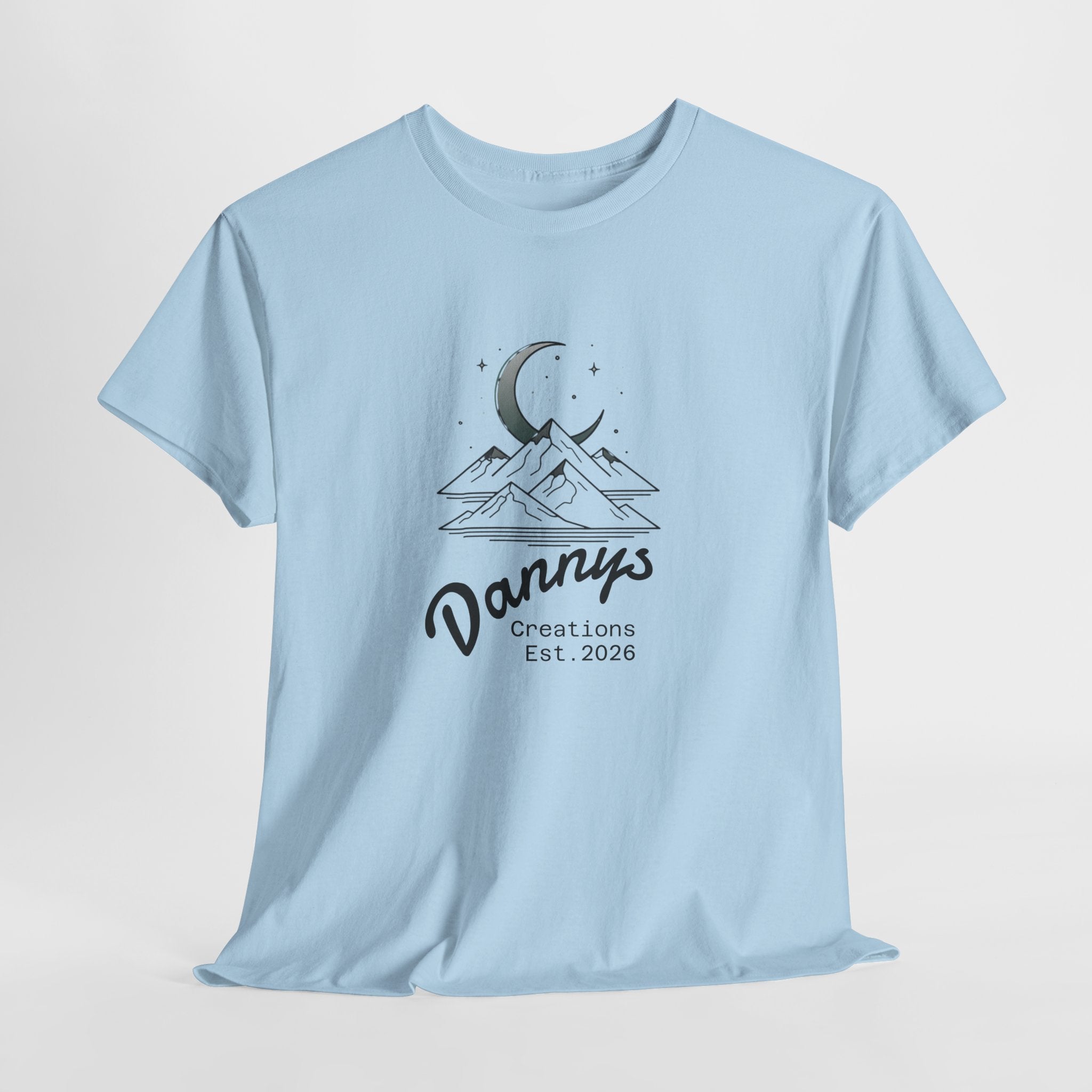 Mountain Moon Graphic Tee — "Danny's Creations Est. 2026" Minimalist Nature T-Shirt