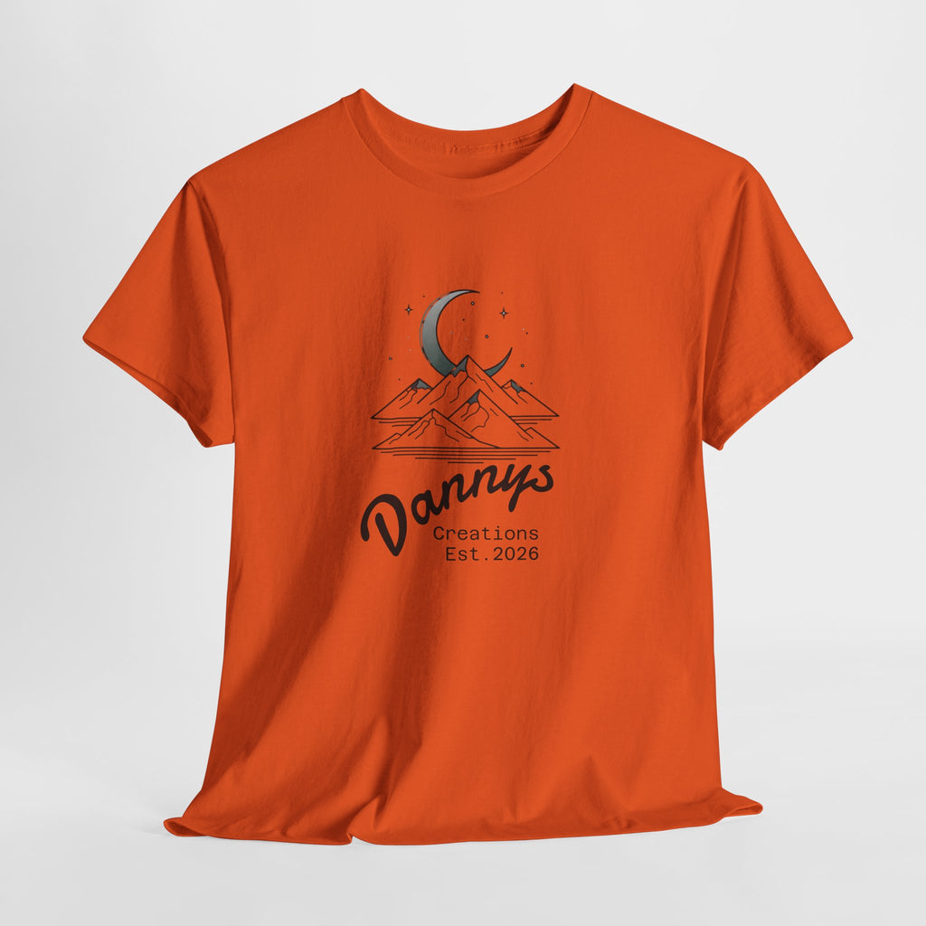 Mountain Moon Graphic Tee — "Danny's Creations Est. 2026" Minimalist Nature T-Shirt