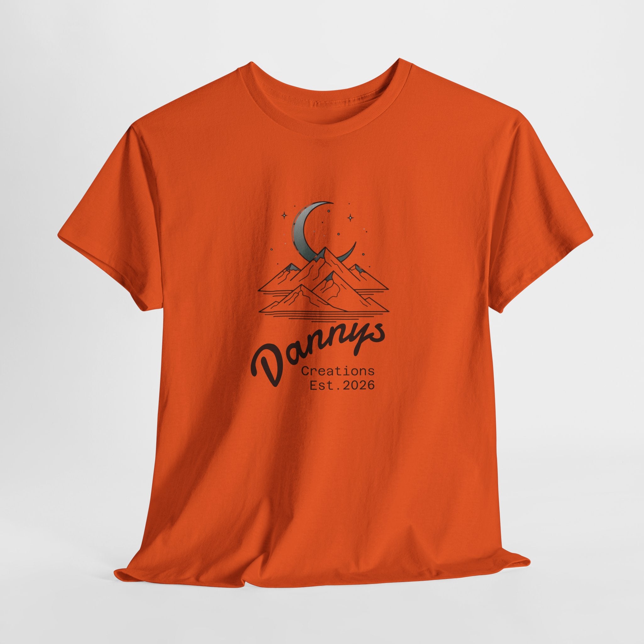 Mountain Moon Graphic Tee — "Danny's Creations Est. 2026" Minimalist Nature T-Shirt