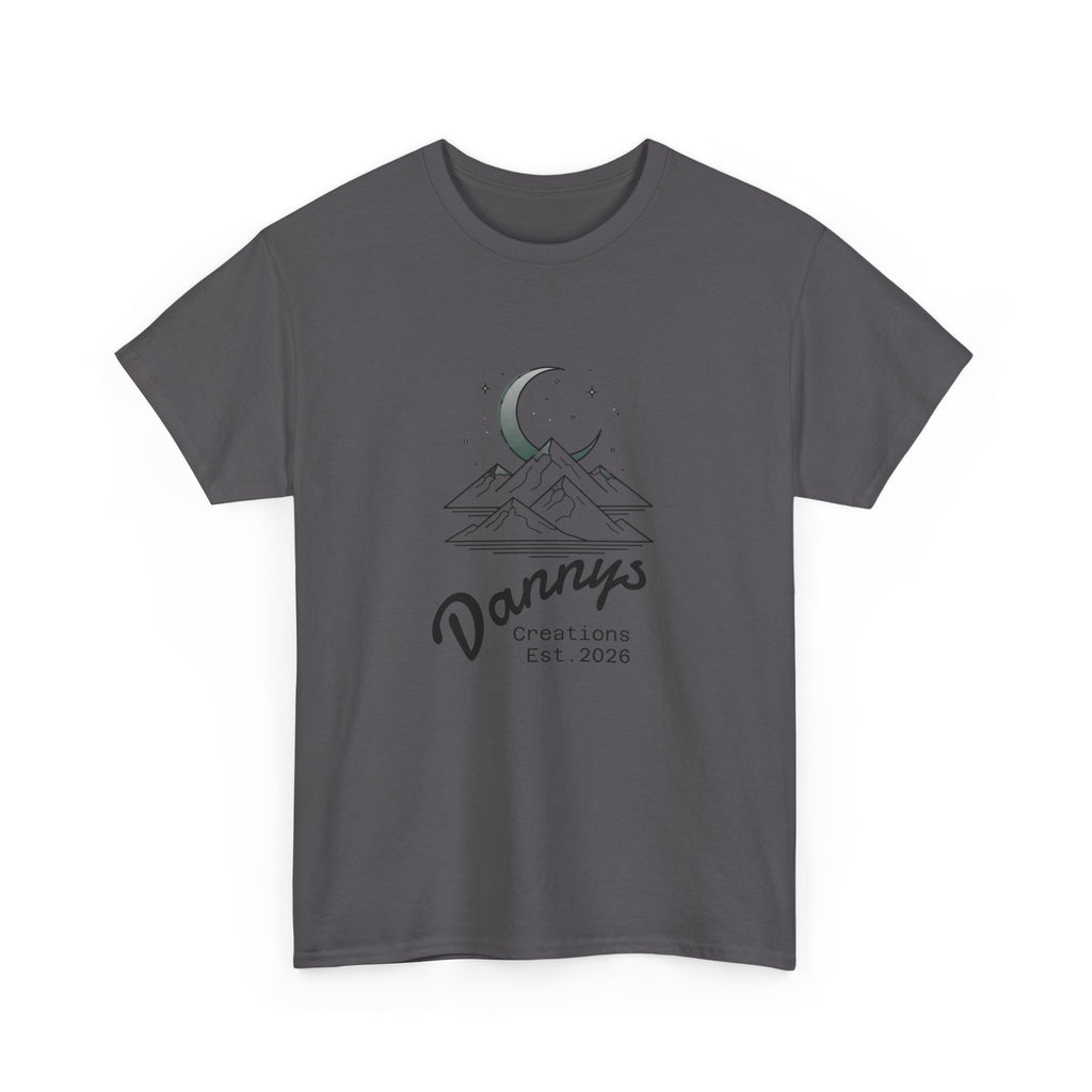 Mountain Moon Graphic Tee — "Danny's Creations Est. 2026" Minimalist Nature T-Shirt