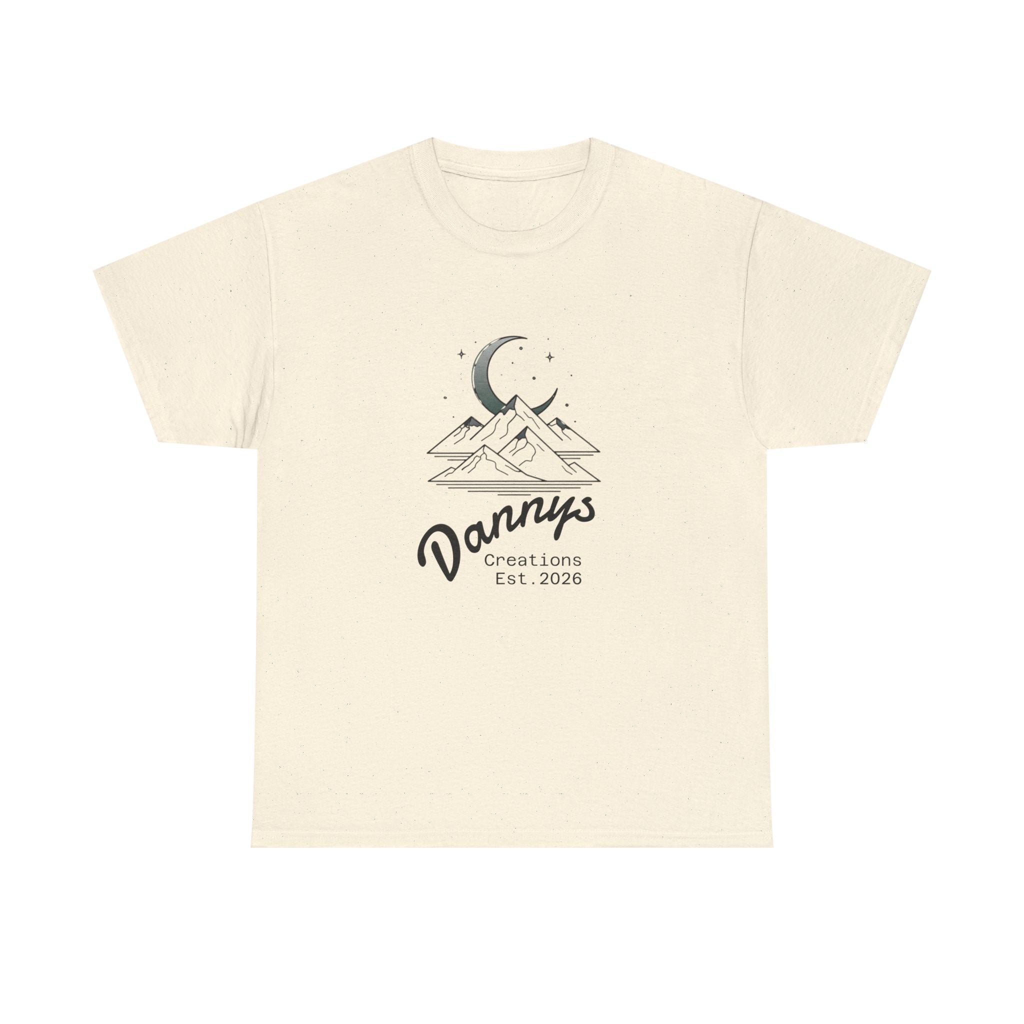 Mountain Moon Graphic Tee — "Danny's Creations Est. 2026" Minimalist Nature T-Shirt
