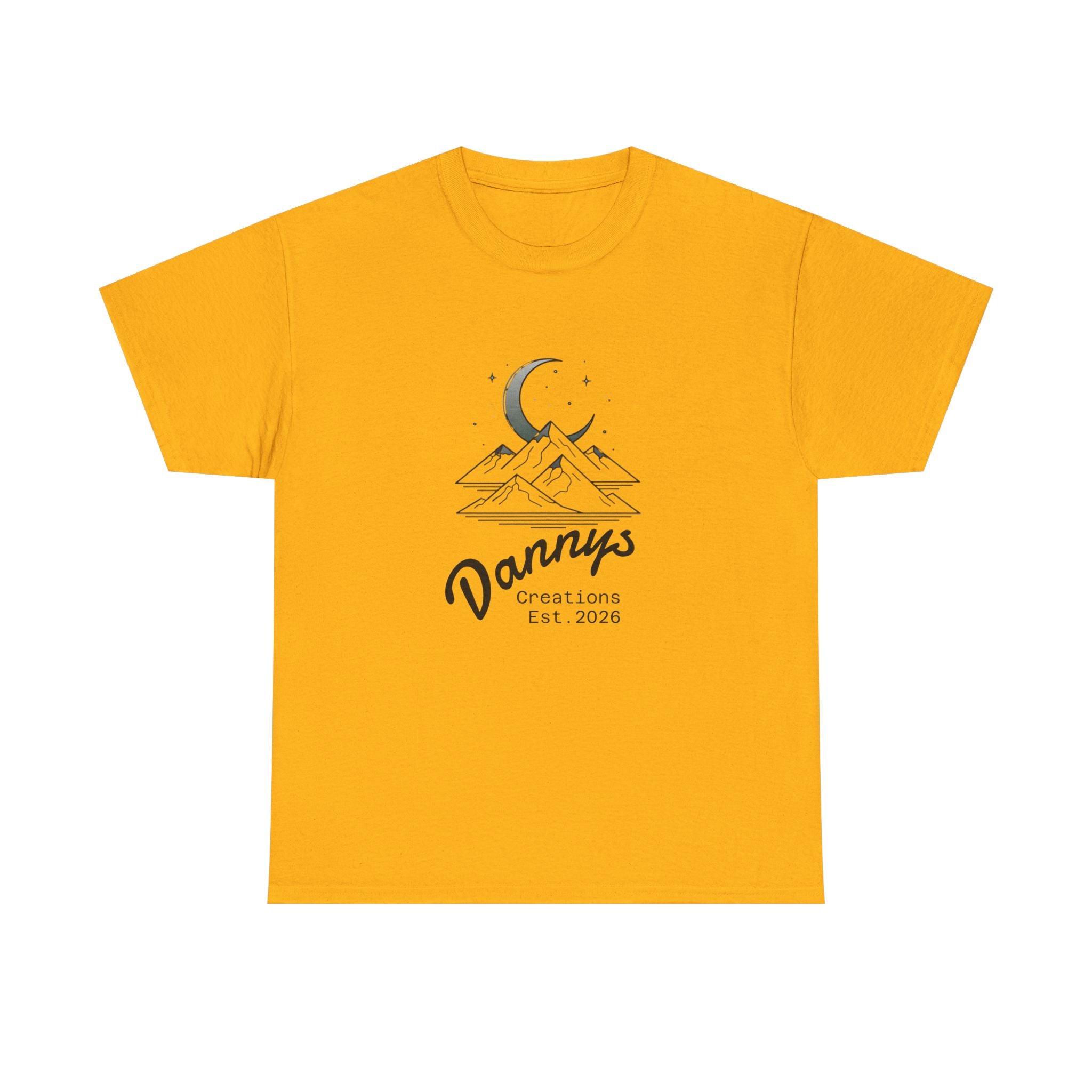 Mountain Moon Graphic Tee — "Danny's Creations Est. 2026" Minimalist Nature T-Shirt